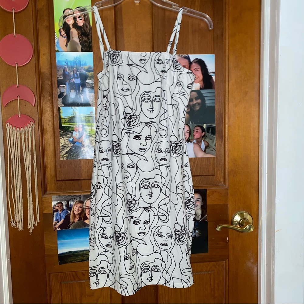 SHEIN White Dress with Artistic Face Print